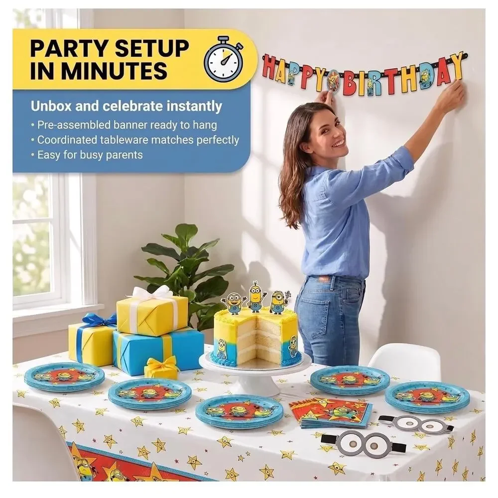Minions Birthday Party Decorations Set for 16 Guests Banner Plates Napkins